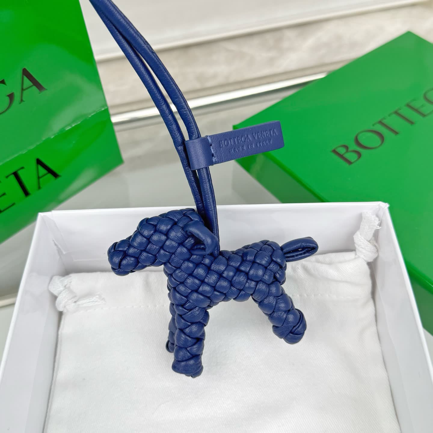 Bottega Veneta Blue Leather Keychain